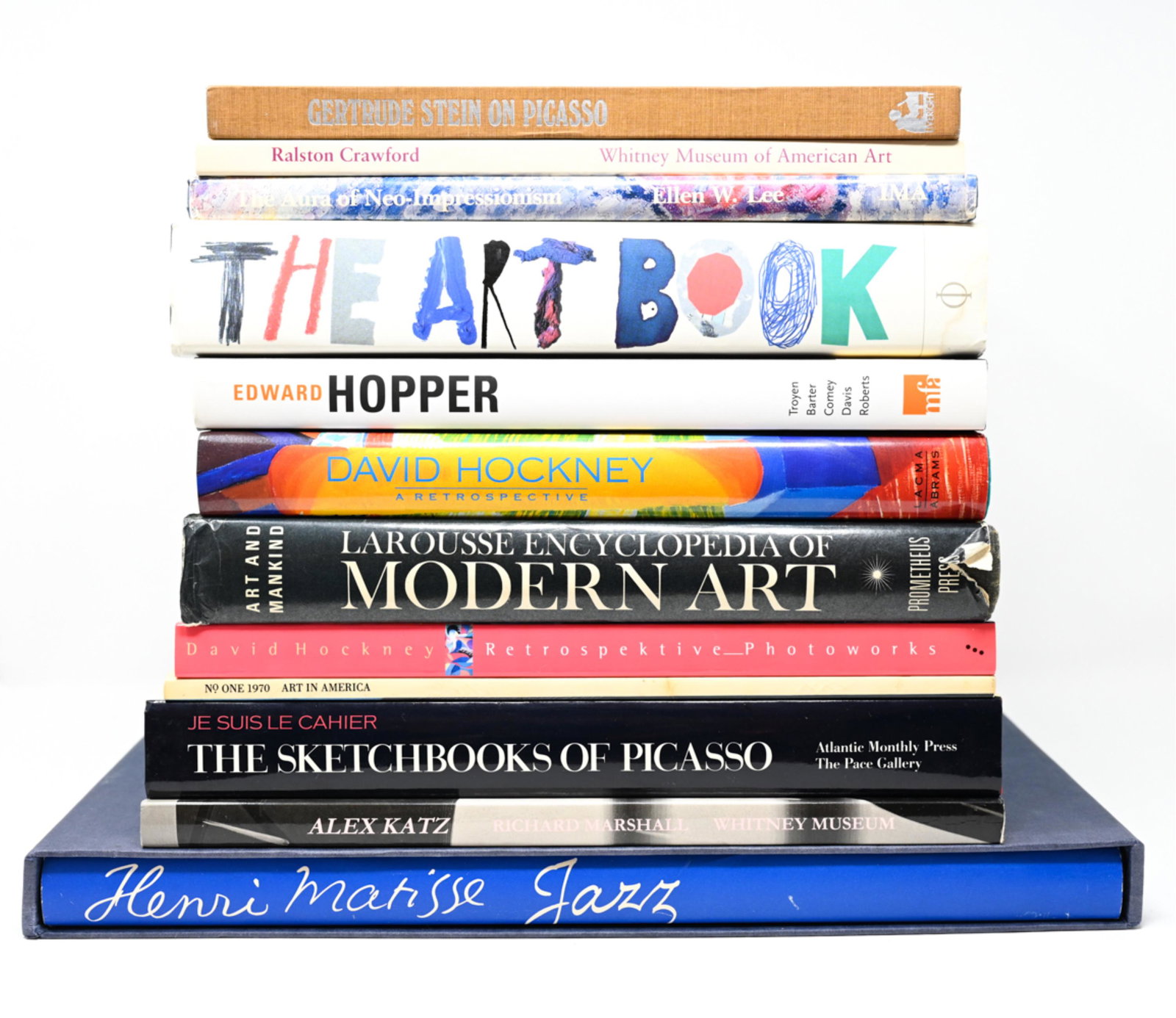 GROUPING OF (12) CONTEMPORARY ART BOOKS: Including Edward Hopper, Matisse, and Picasso. Dimensions: (Largest) H 16" x W 12.5" x D 1.5" Condition: Wear consistent with age and use, including some creasing and small tears to dust jackets and d