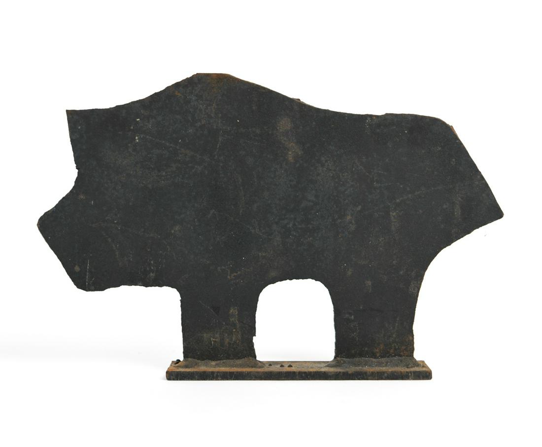 MINIMALIST ABSTRACT IRON ANIMAL FORM DOORSTOP: Apparently unsigned. Dimensions: H 8" x W 12.5" x D 1.75" Condition: Some scuffs, scratches and rust consistent with age and use.