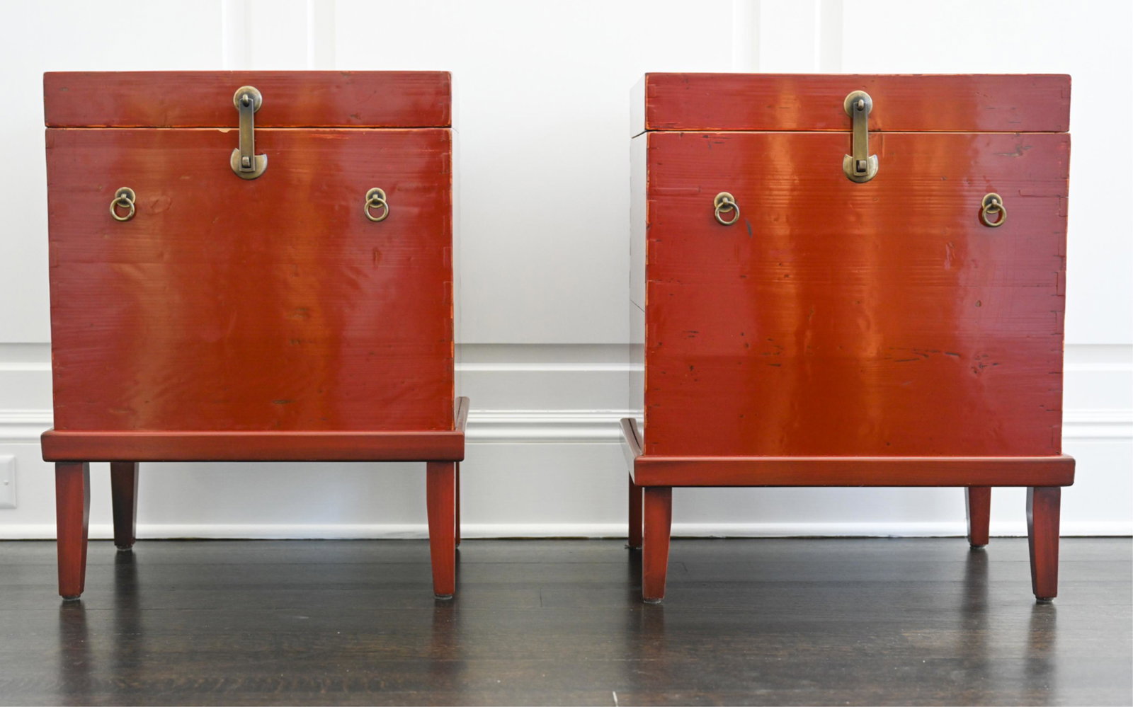 PAIR OF VINTAGE ASIAN RED LACQUERED CHESTS (1 of 15)