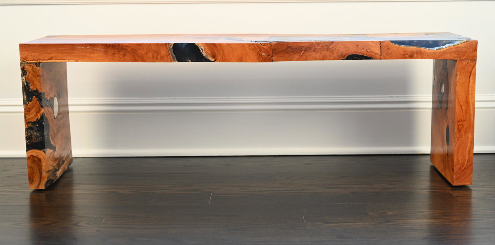 BURLWOOD & RESIN LOW CONSOLE TABLE / BENCH (1 of 18)