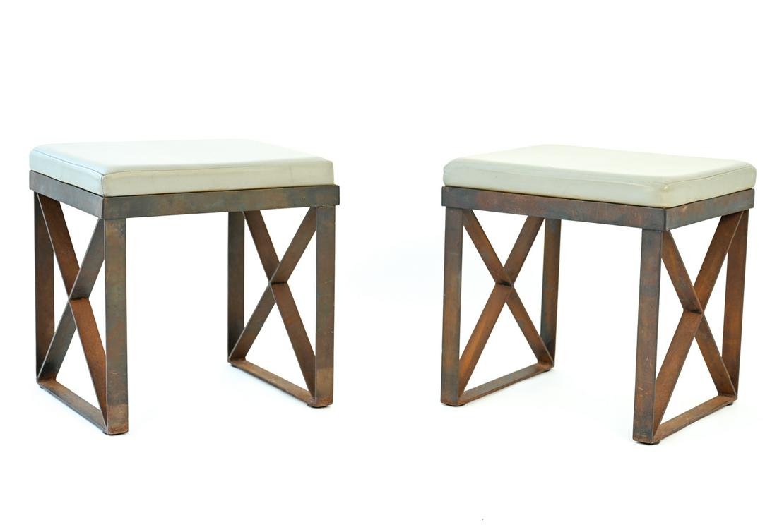 PAIR OF MODERN IRON X-BASE BENCHES / OTTOMANS (1 of 16)