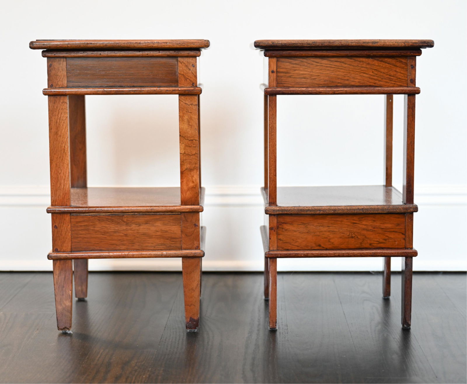 PAIR ANTIQUE BERMUDIAN WOODEN TWO-TIER NIGHTSTANDS (1 of 9)