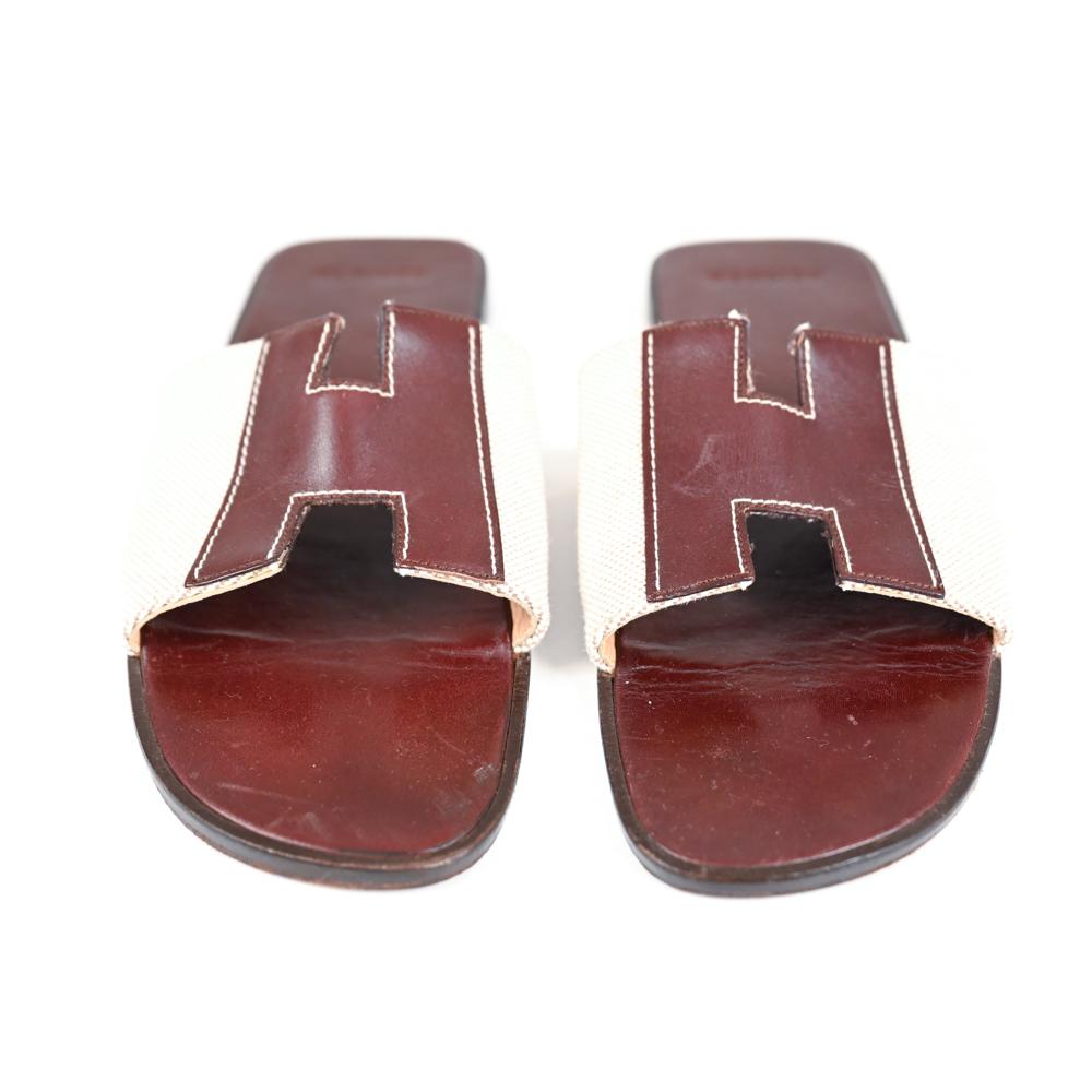 VINTAGE HERMÈS CANVAS & LEATHER H SLIDE SANDALS (1 of 7)