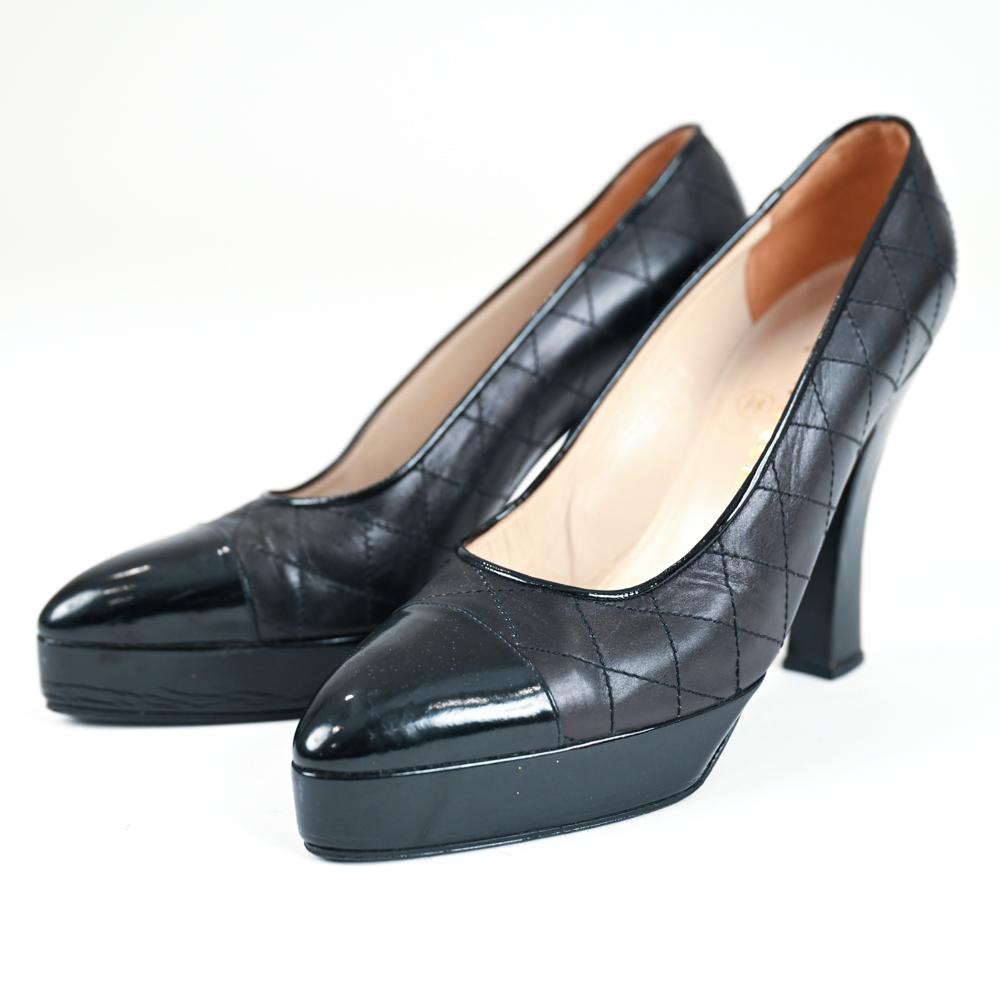 CHANEL QUILTED LEATHER CAP TOE PLATFORM PUMPS (1 of 11)