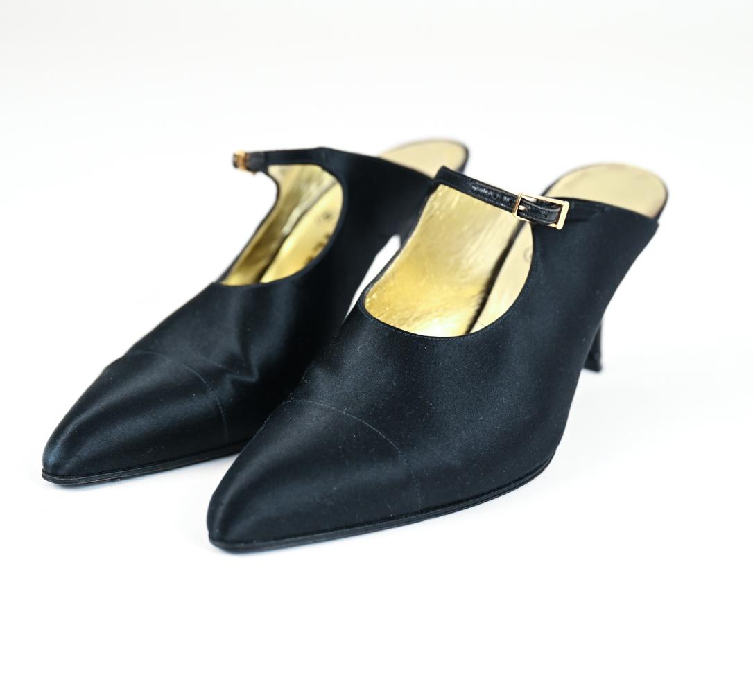 PAIR OF VINTAGE CHANEL SATIN MARY JANE MULES (1 of 7)