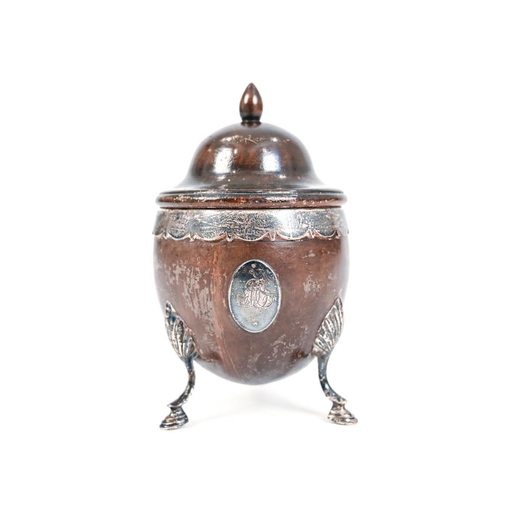 19TH CENTURY SILVER MOUNTED COCONUT CUP W/ COVER (1 of 16)