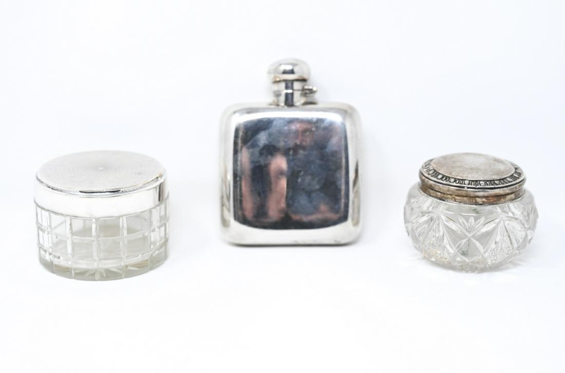 ENGLISH STERLING SILVER LID DRESSER JARS & FLASK (1 of 16)