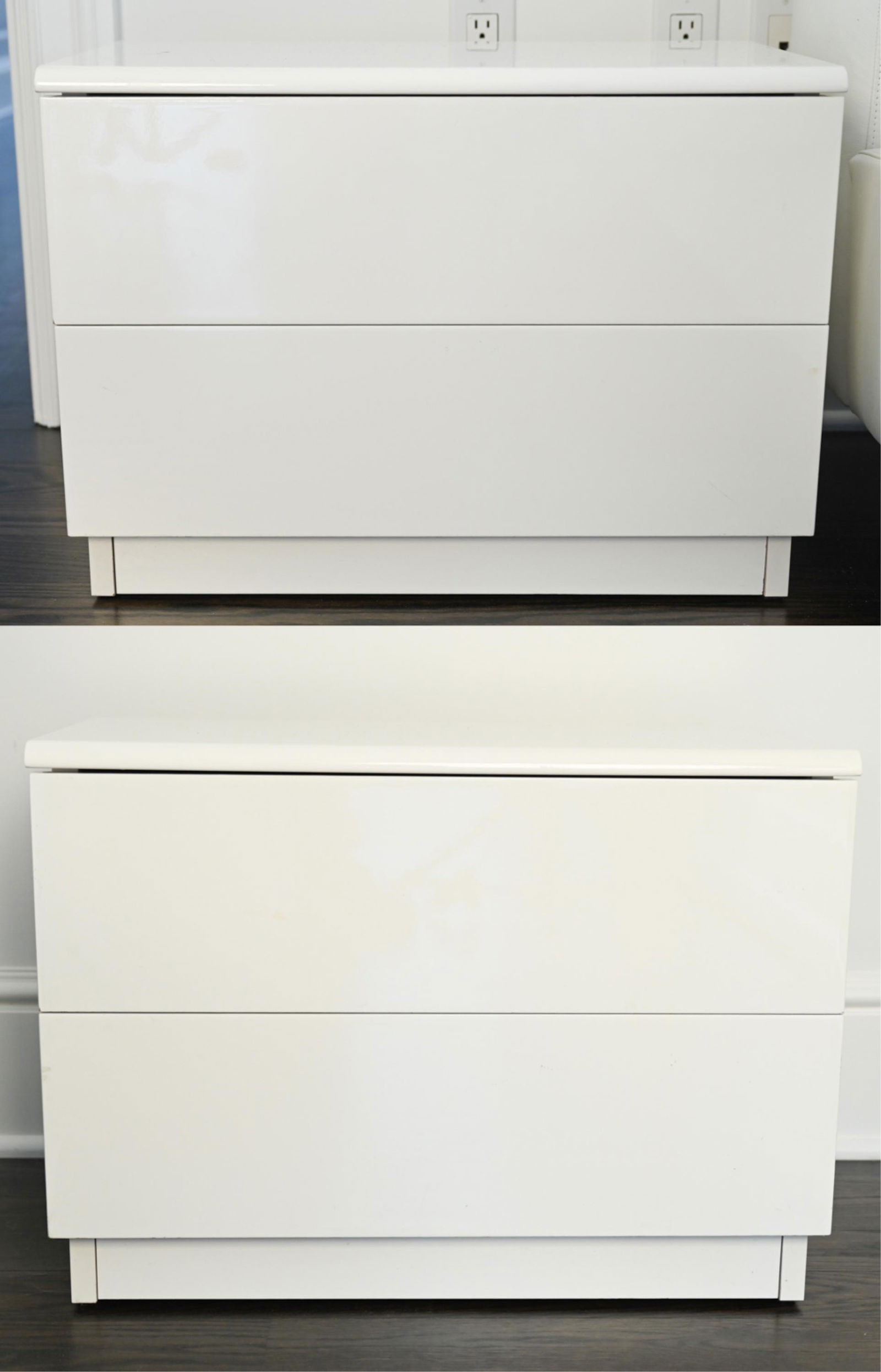 PAIR OF WHITE LACQUERED NIGHTSTANDS (1 of 11)