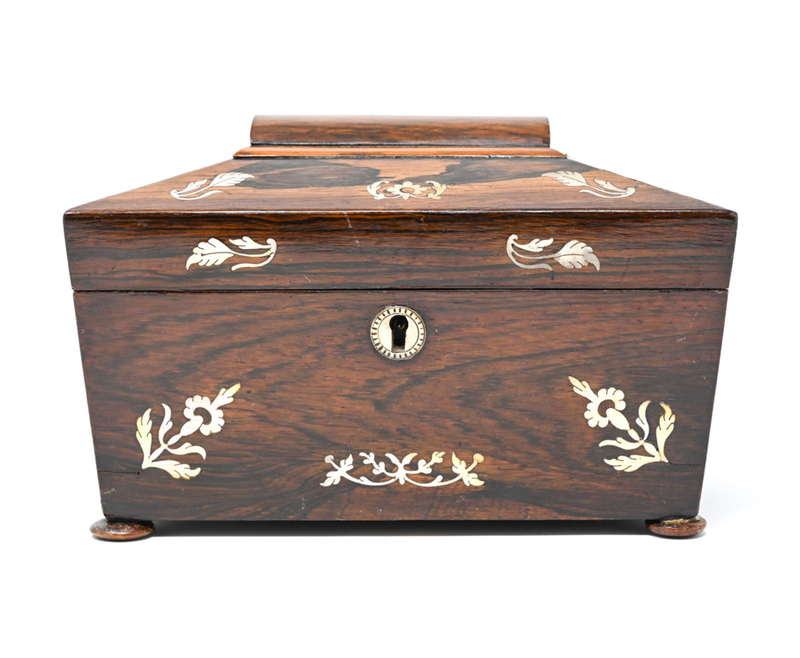 REGENCY MOTHER OF PEARL INLAID CASKET TEA CADDY (1 of 15)