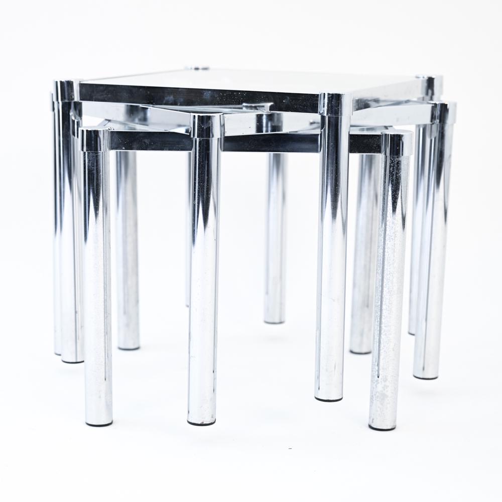 (3) CHROME & GLASS NESTING TABLES (1 of 8)
