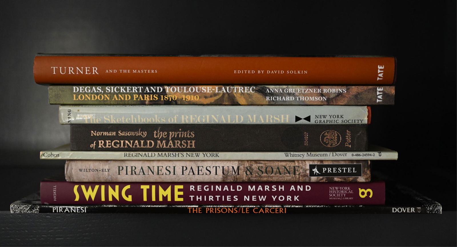 GROUPING OF CLASSICAL ARTIST ART BOOKS: Including Degas, Turner, Reginald Marsh, Piranesi, etc. Dimensions: (Largest) H 11.5" x W 10.5" x D 1" Condition: Wear consistent with use.