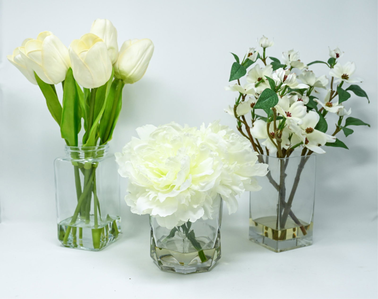 (3) DECORATIVE FAUX FLOWER VASES (1 of 5)