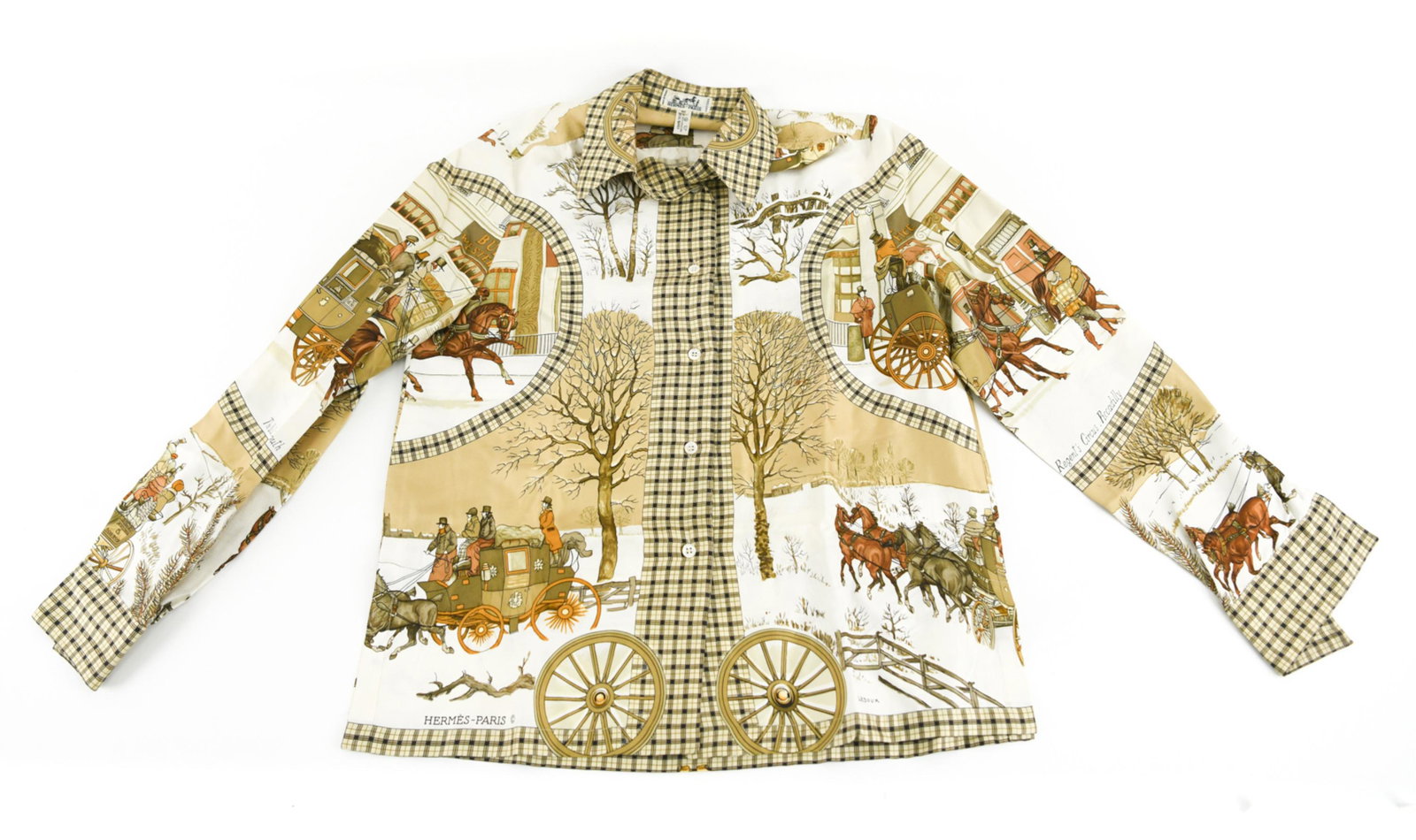 C. 1970'S HERMES LEDOUX SILK BUTTON UP BLOUSE (1 of 14)