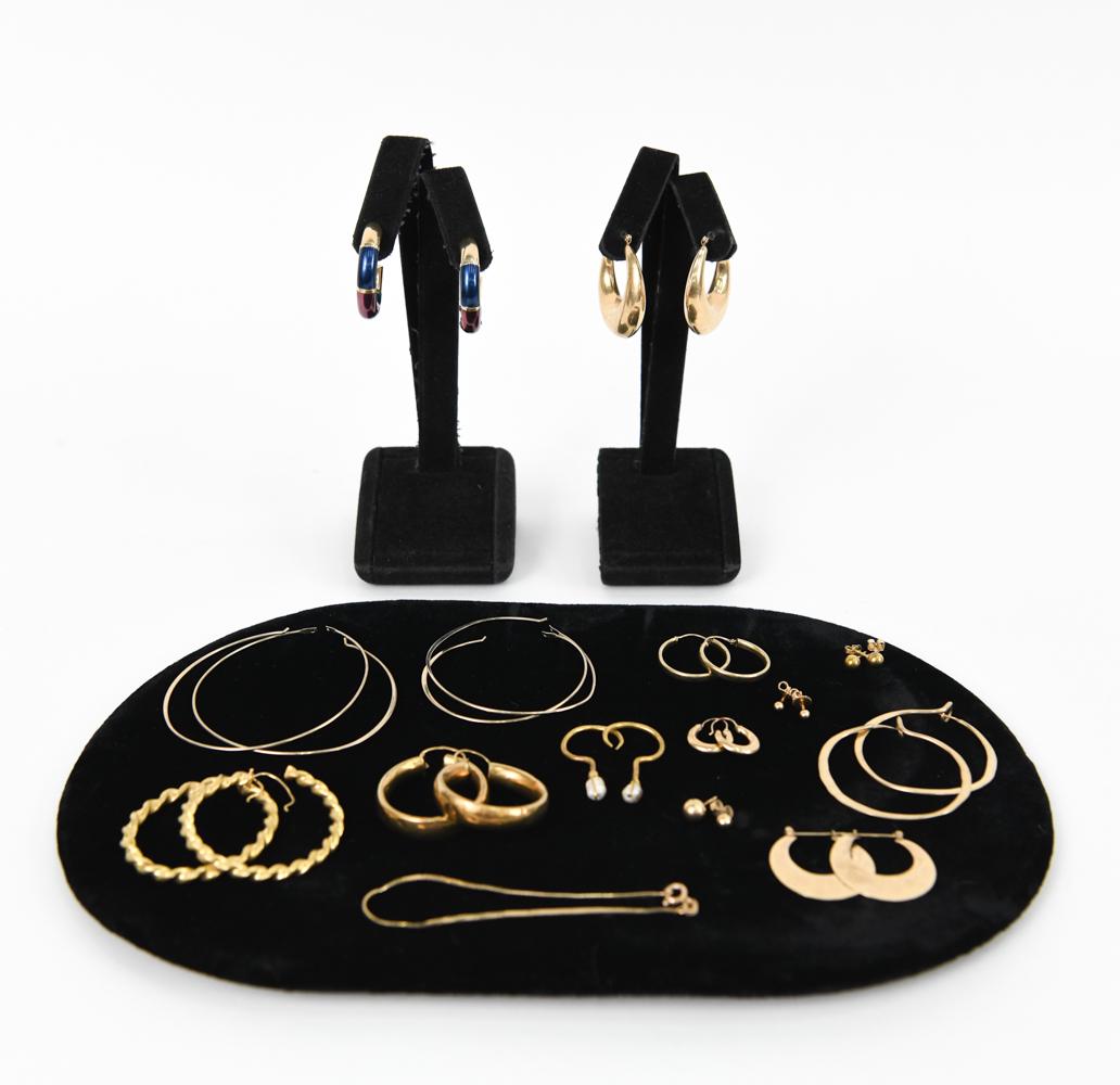 GROUPING OF 14K GOLD HOOP EARRINGS, ETC. (1 of 12)
