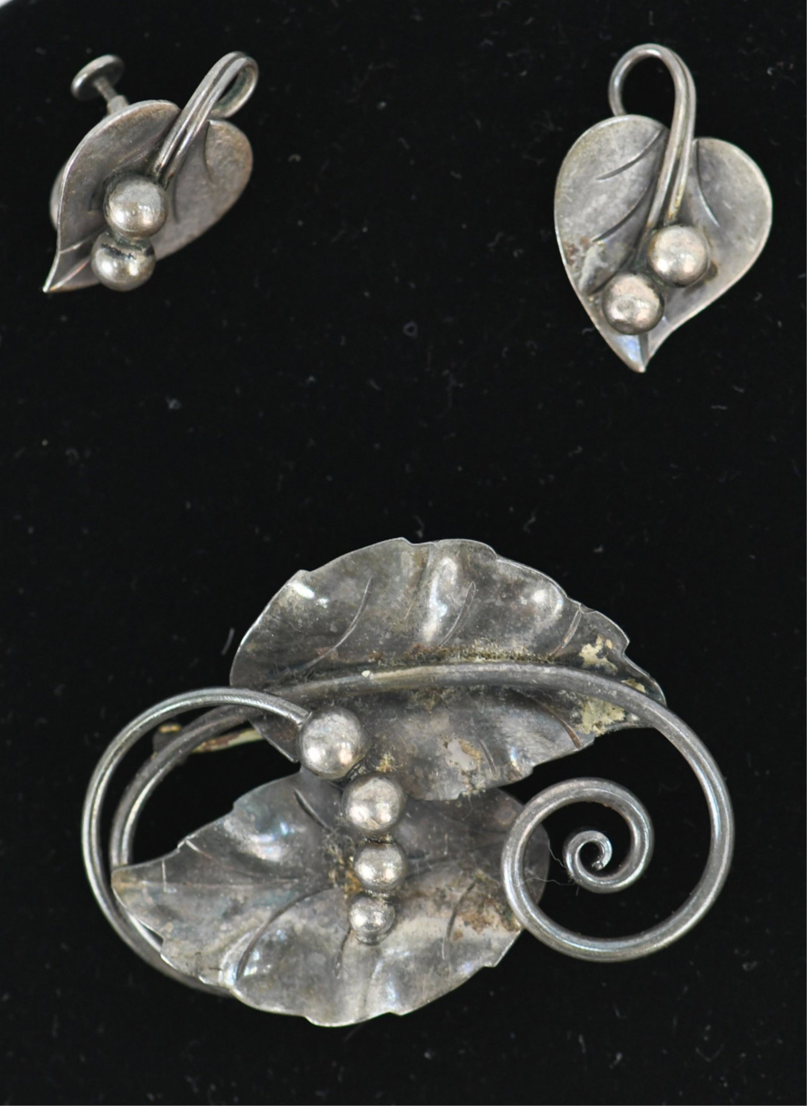 GEORG JENSEN STERLING SILVER PIN & EARRINGS (1 of 7)