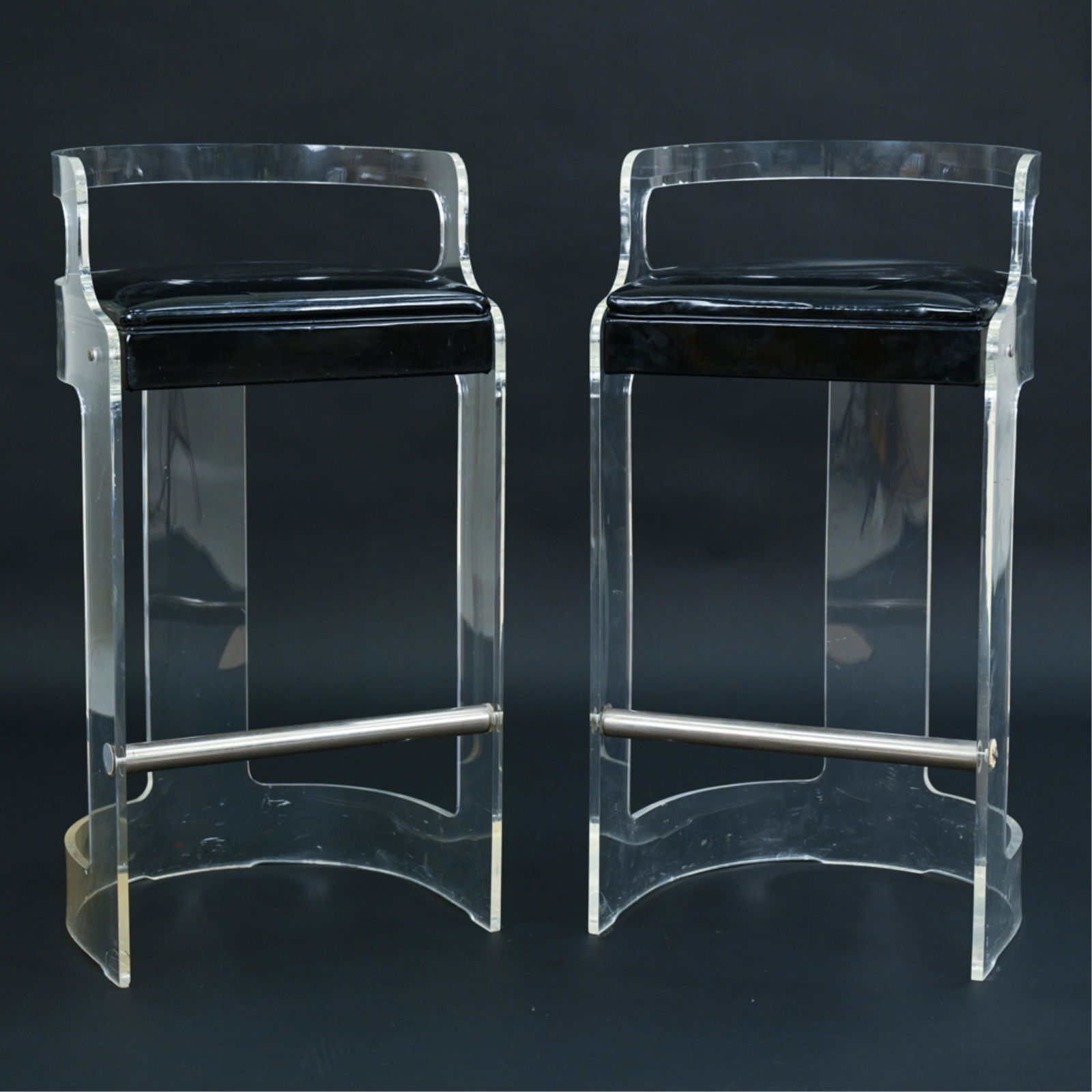 PAIR 1970S CHARLES HOLLIS JONES LUCITE BAR STOOLS (1 of 20)