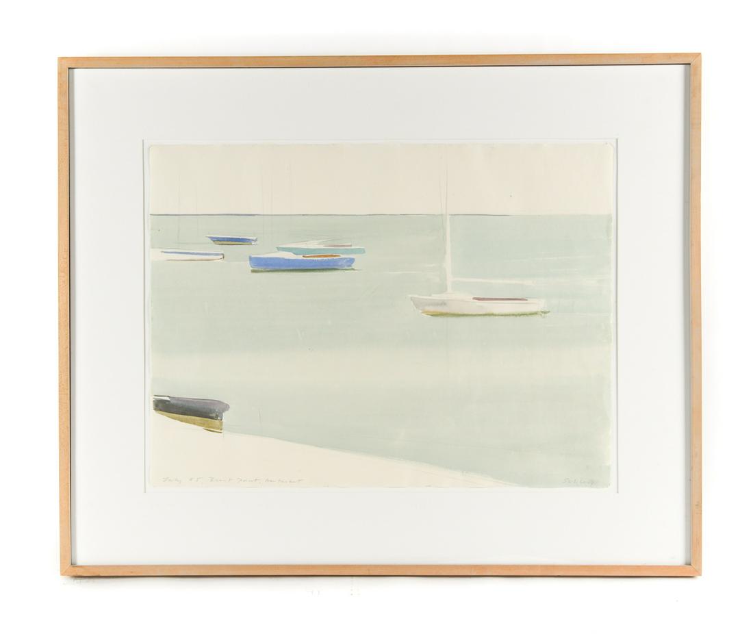 REEVE SCHLEY III, NY (B. 1936) WATERCOLOR: Pencil and watercolor on paper. Pencil signed, dated July '85, Brant Point Nantucket. With Graham Modern gallery label verso. Reeve Schley, III, American-NY (b. 1936). Known for his light and serene p