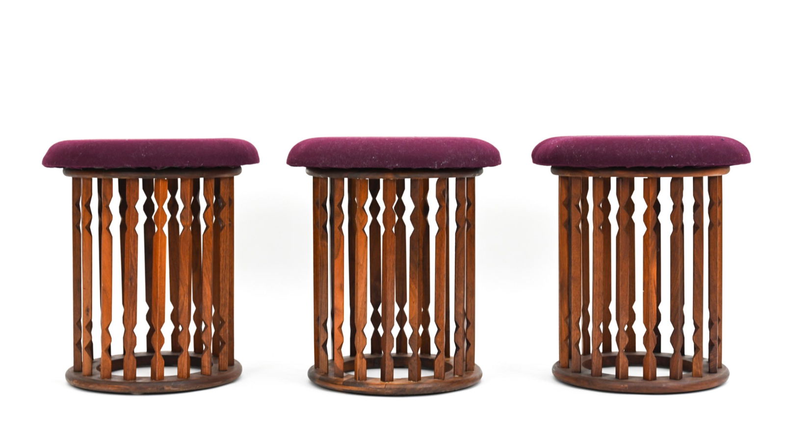 ATTR. ARTHUR UMANOFF WOOD CARVED WALNUT STOOLS (3) (1 of 12)