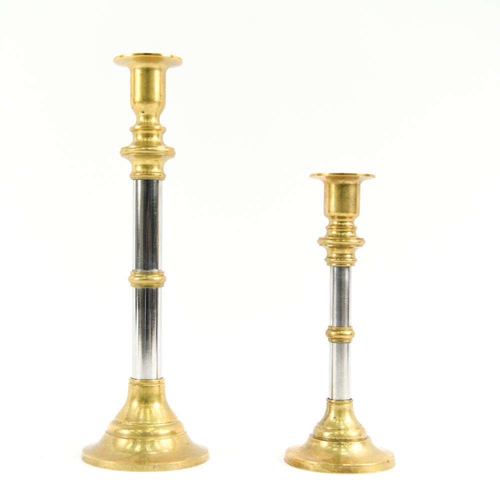 (2) FRENCH MID-CENTURY BRASS & STEEL CANDLESTICKS (1 of 12)