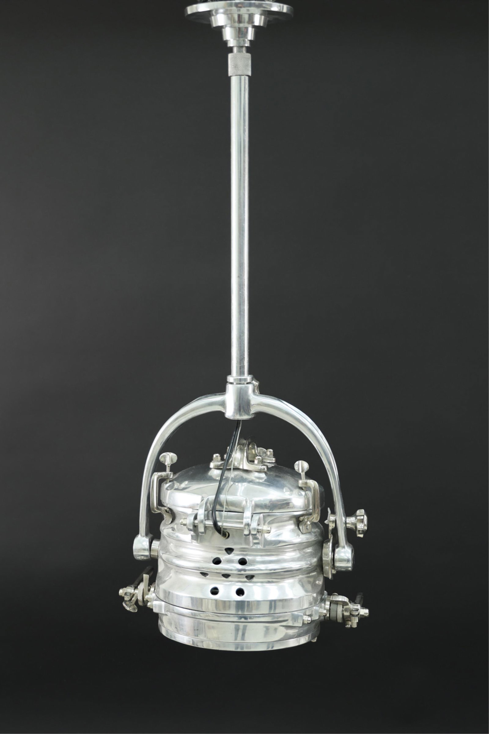 NAUTICAL / INDUSTRIAL STYLE LOUVERED PENDANT LAMP: Dimensions: H 33" x D 14" Condition: Showing light signs of use.