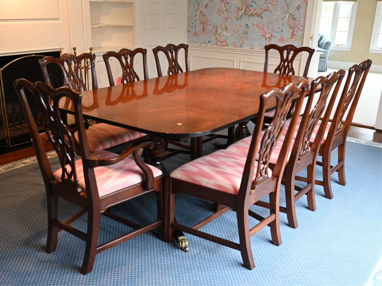 INLAID MAHOGANY DINING TABLE & (8) CHAIRS (1 of 17)