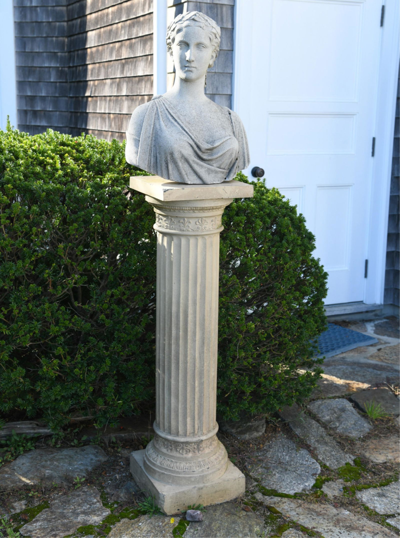 VINTAGE CAST CONCRETE BUST & PEDESTAL (1 of 10)
