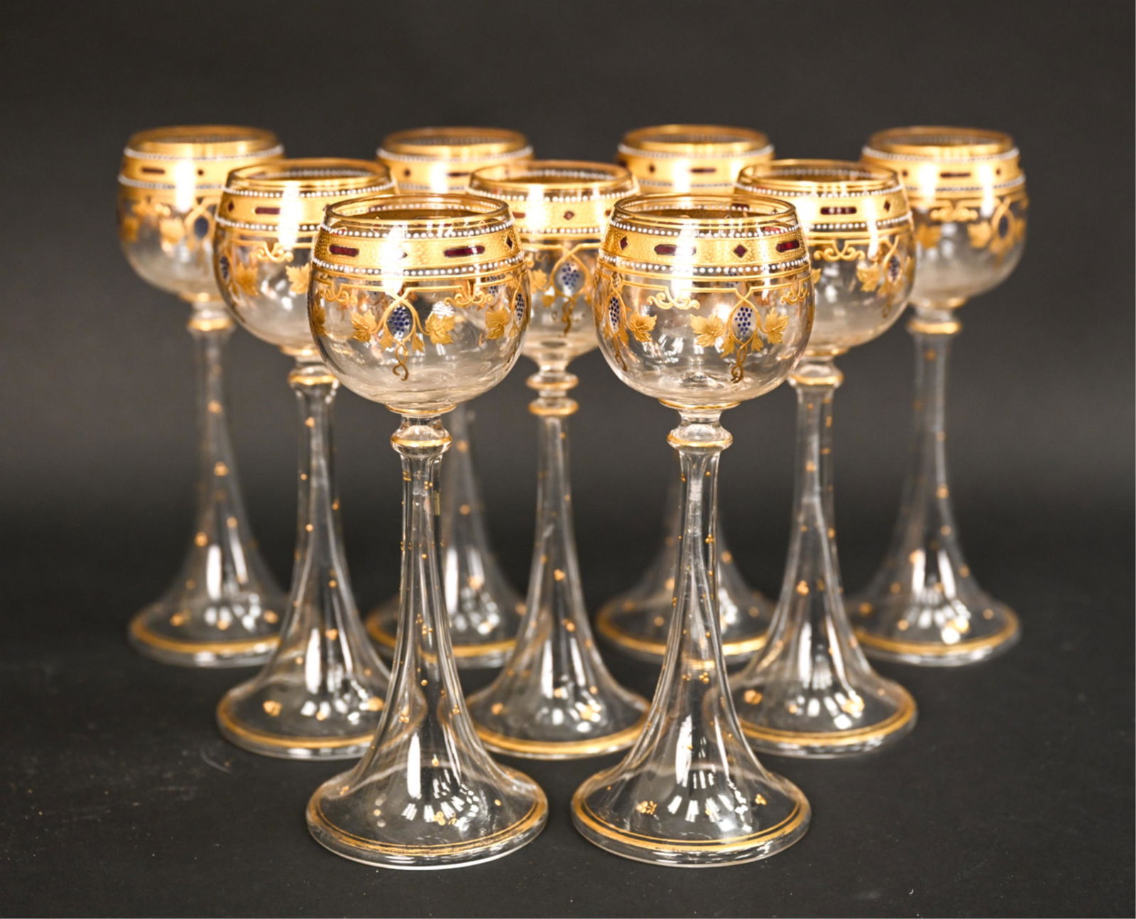 (9) C. 1900 BOHEMIAN GLASS GOBLETS (1 of 10)