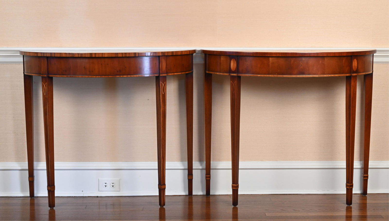 PAIR OF INLAID DEMI LUNE CONSOLE TABLES (1 of 13)