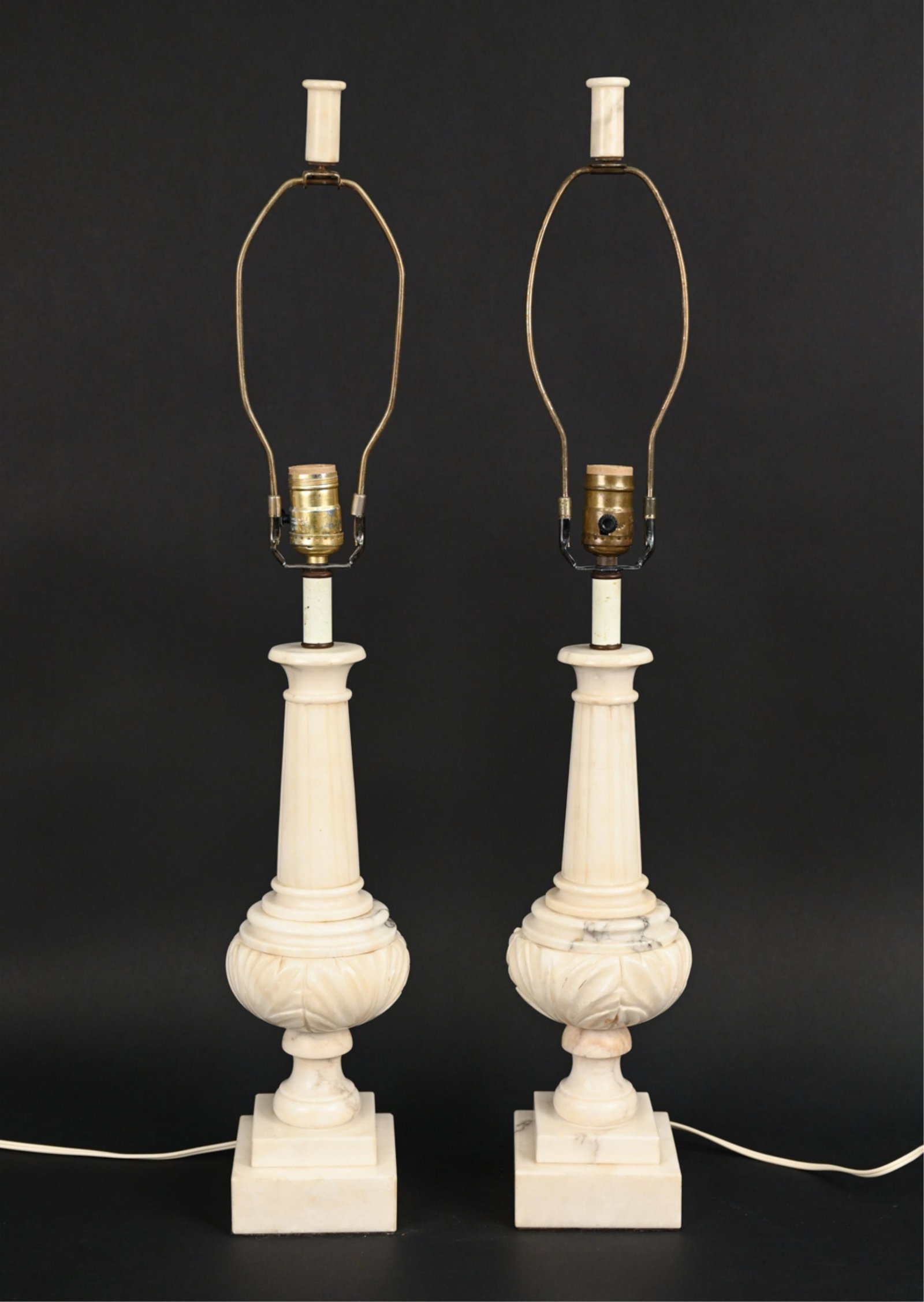 PAIR OF CARVED WHITE MARBLE TABLE LAMPS (1 of 13)