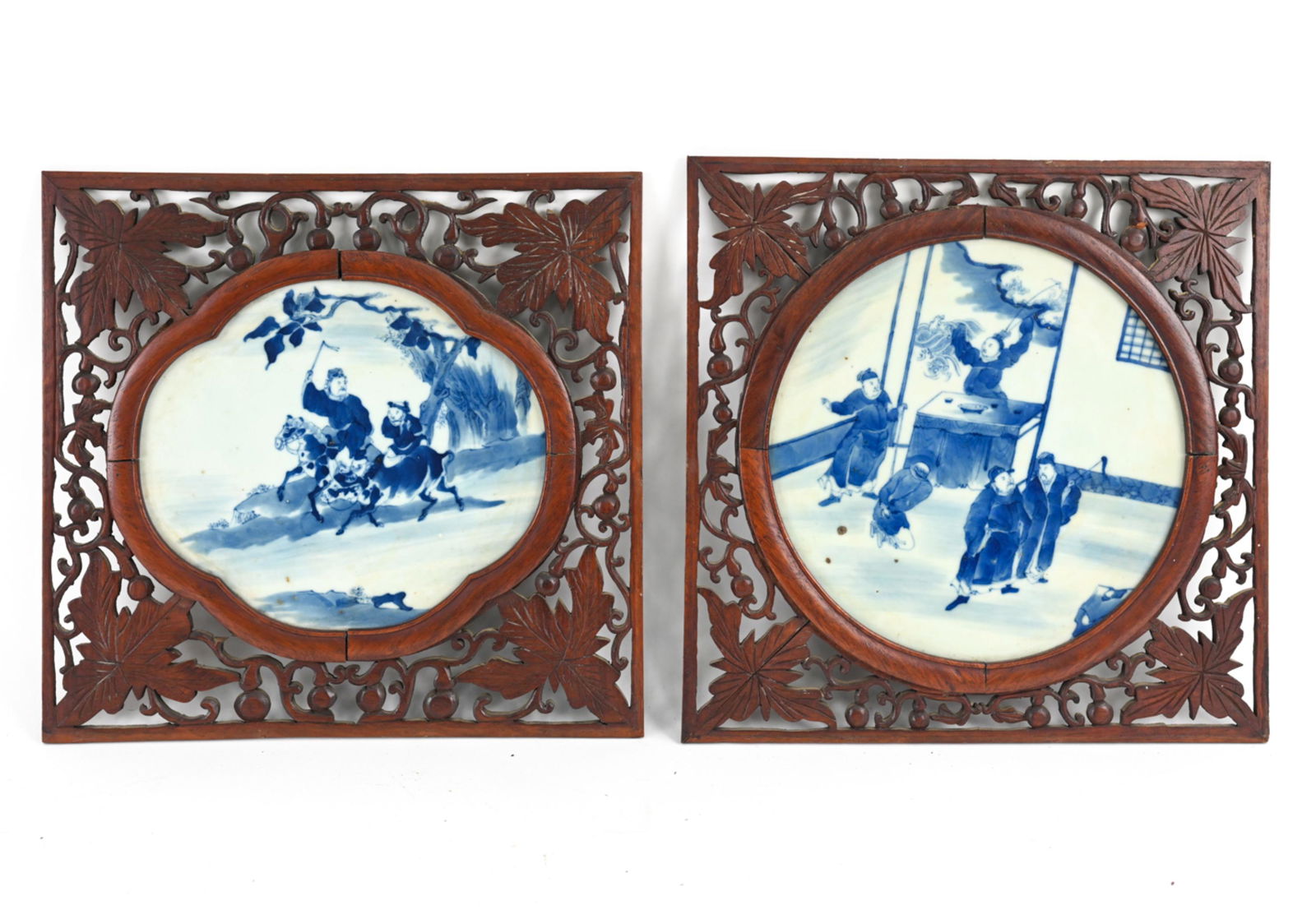 (2) CHINESE BLUE AND WHITE PORCELAIN WALL PLAQUES (1 of 13)
