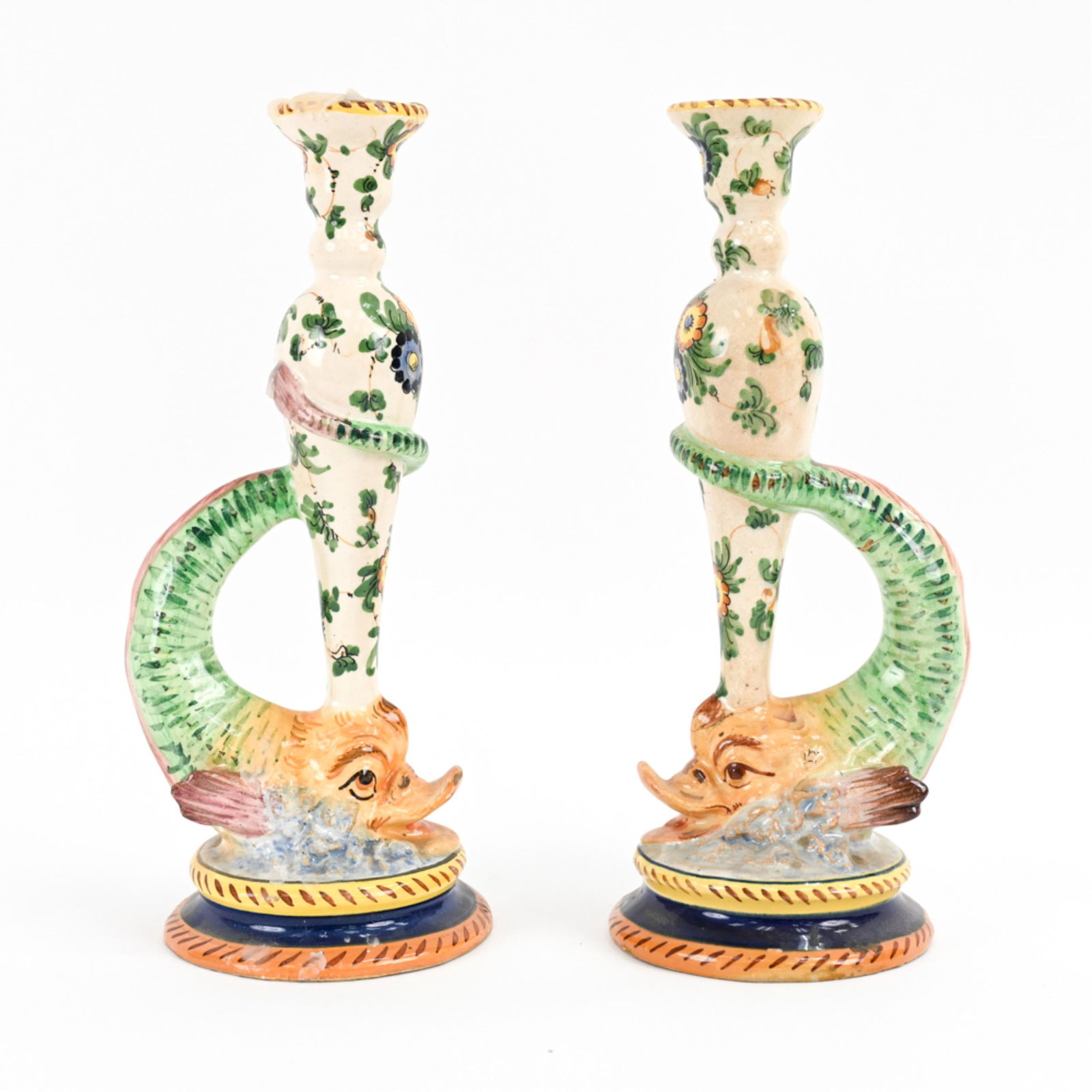 VINTAGE ITALIAN FAIENCE DOLPHIN CANDLESTICKS (1 of 19)