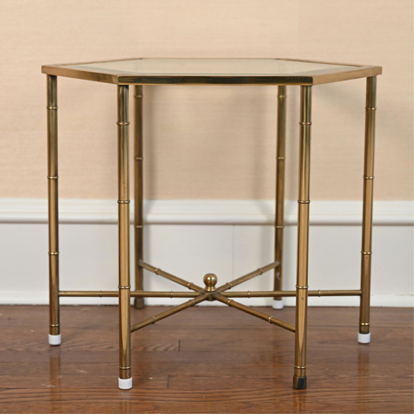 SMALLL HEXAGONAL BRASS & GLASS SIDE TABLE (1 of 8)