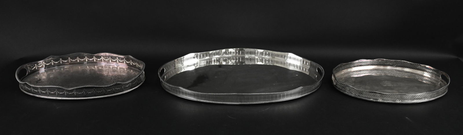 (3) SILVERPLATED GALLERY DRESSER TRAYS (1 of 16)