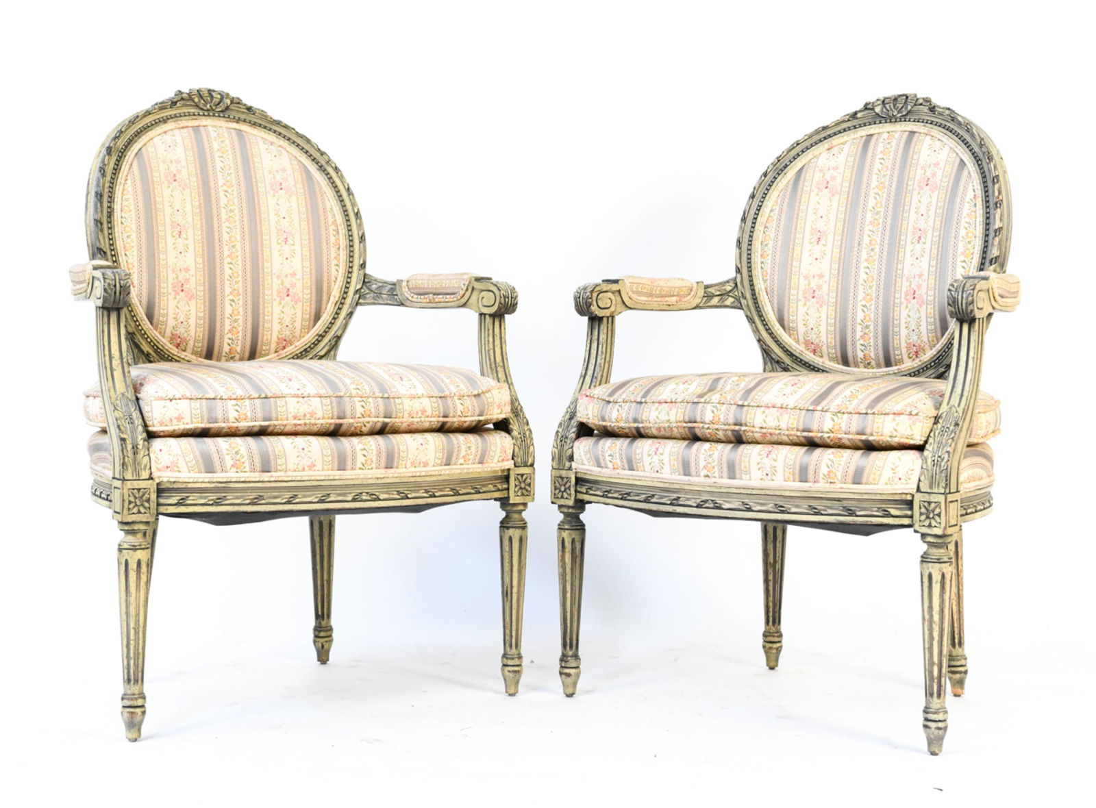 PAIR OF FRENCH LOUIS XVI STYLE FAUTEUIL ARMCHAIRS (1 of 15)