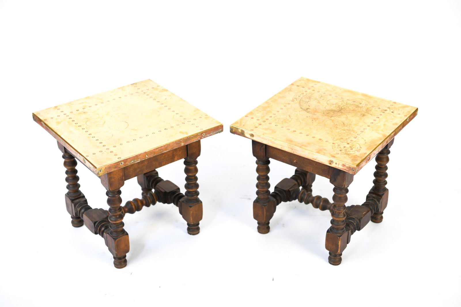 PAIR OF WILLIAM & MARY STYLE BRASS CLAD END TABLES (1 of 10)