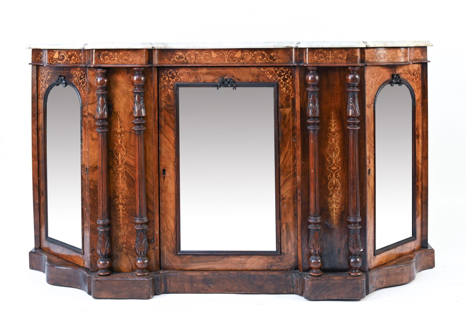 VICTORIAN INLAID BURLWOOD & MARBLE TOP SIDEBOARD (1 of 20)