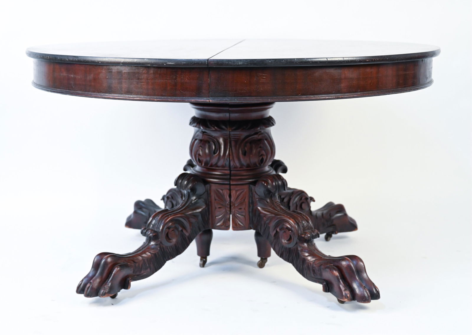 19TH C. HEAVILY CARVED MAHOGANY CLAW FOOT TABLE (1 of 20)