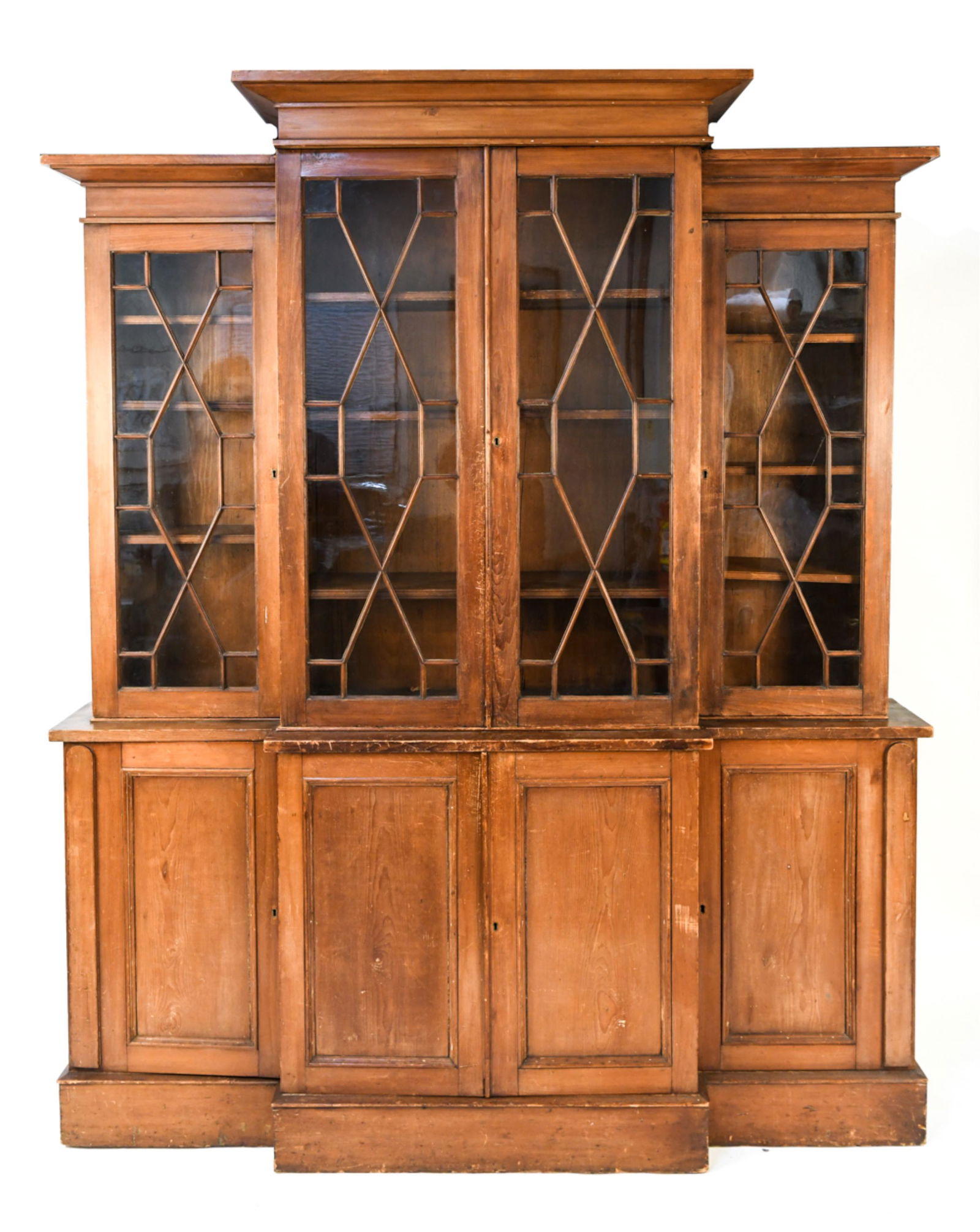 GEORGIAN PINE GLASS DOOR BREAKFRONT CABINET (1 of 20)