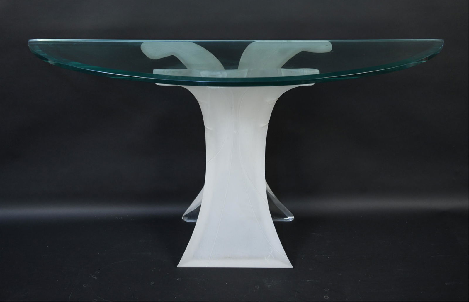 MID-CENTURY LION IN FROST LUCITE & GLASS CONSOLE (1 of 9)