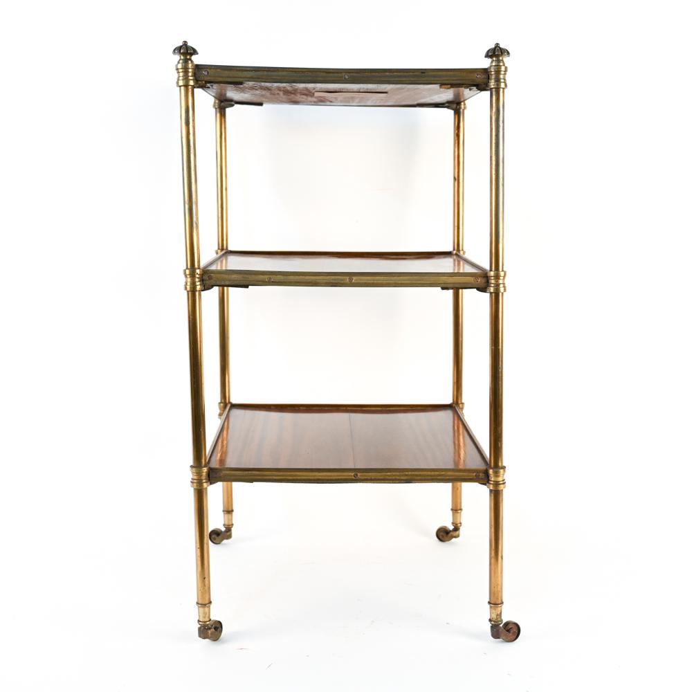 ENGLISH 3 TIER MAHOGANHY & BRASS SIDE TABLE (1 of 14)