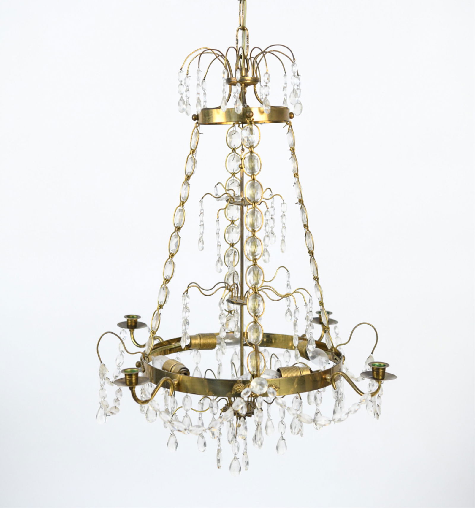 VINTAGE SWEDISH BRASS & CRYSTAL CHANDELIER (1 of 8)