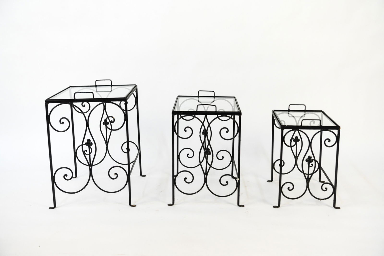 (3) WROUGHT IRON & GLASS TRAY-TOP NESTING TABLES (1 of 11)