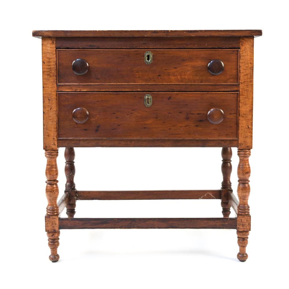 ANTIQUE SIDE TABLE WITH TIGER MAPLE LEGS (1 of 20)