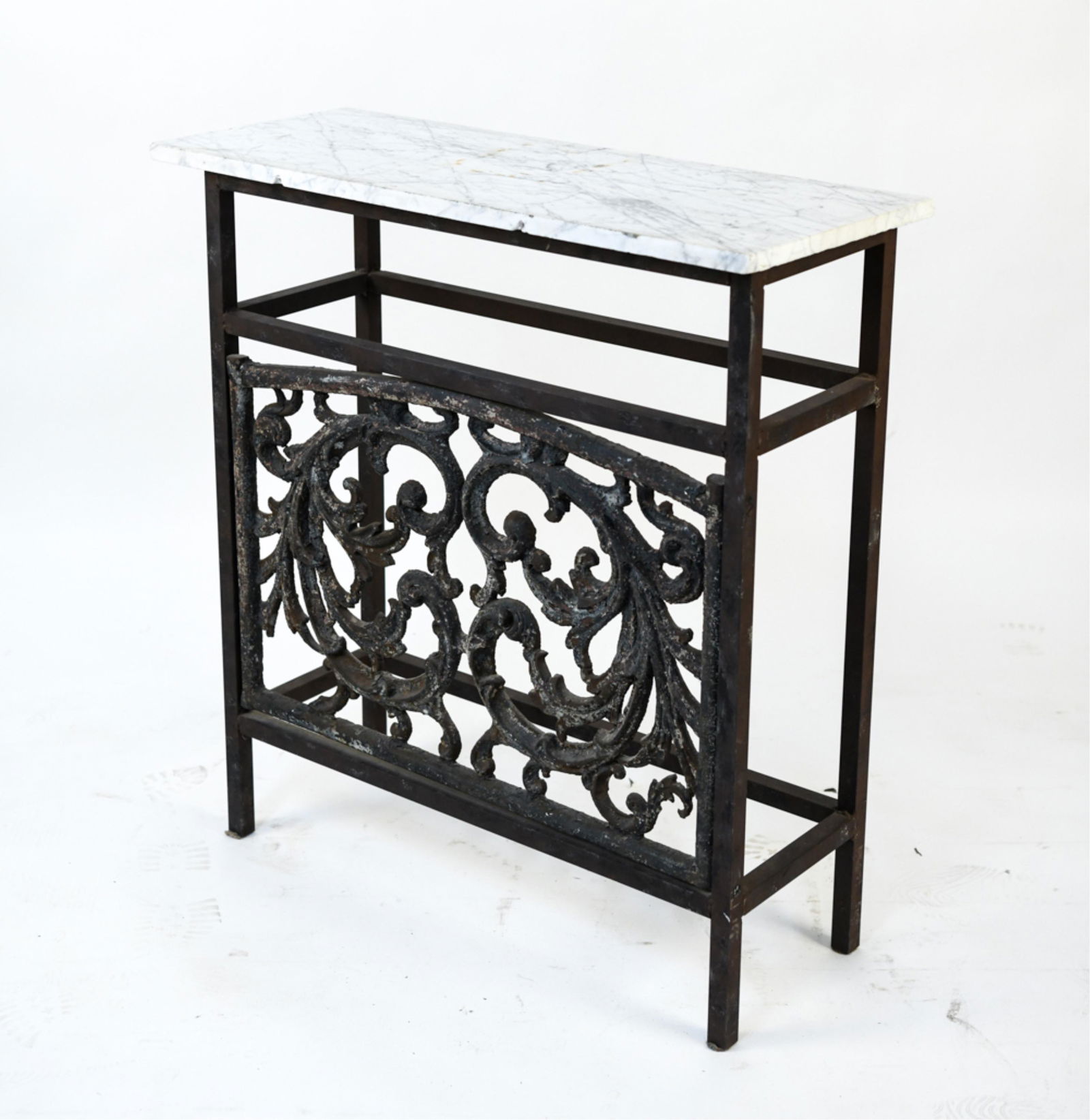 ANTQUE SALVAGE WROUGHT IRON & MARBLE CONSOLE TABLE (1 of 16)