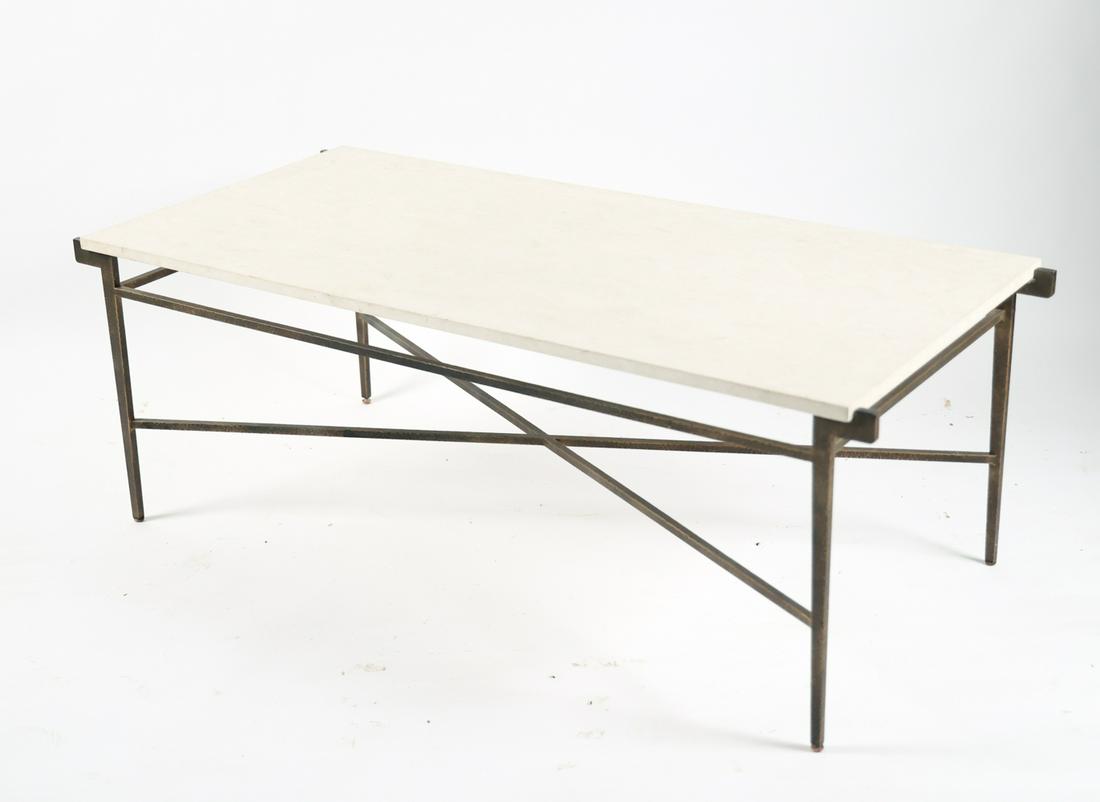 BRASS & POLISHED LIMESTONE COFFEE TABLE (1 of 18)