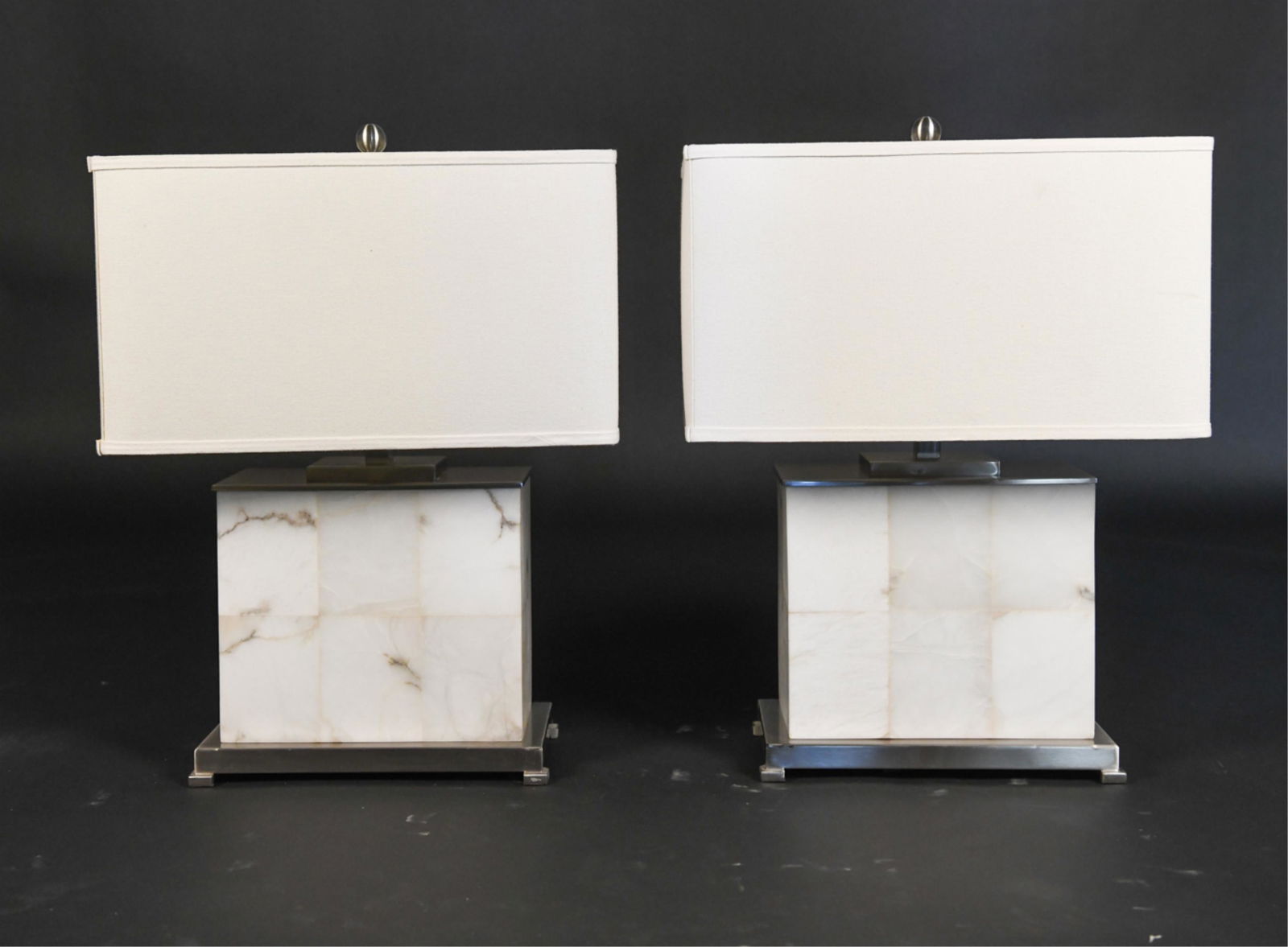 PAIR OF RALPH LAUREN ALABASTER NICKEL TABLE LAMPS (1 of 9)