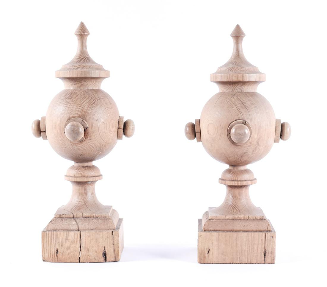 PAIR OF TURNED PINE ARCHITECTURAL FINIALS (1 of 16)