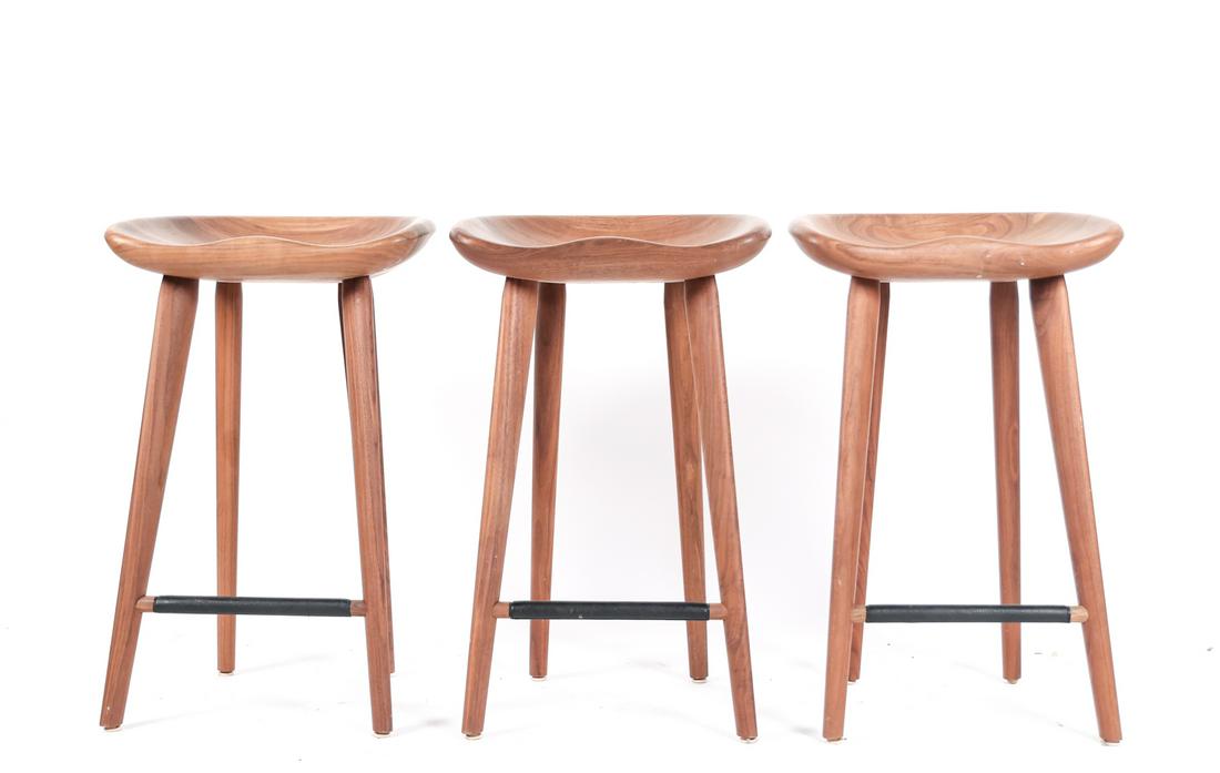 (3) BASSAMFELLOWS TRACTOR SEAT STOOLS: Stamped underneath: Bassamfellows, made in USA, CB22. Dimensions: H 27" x W 17.5" x D 15" Condition: Minor wear consistent with use.