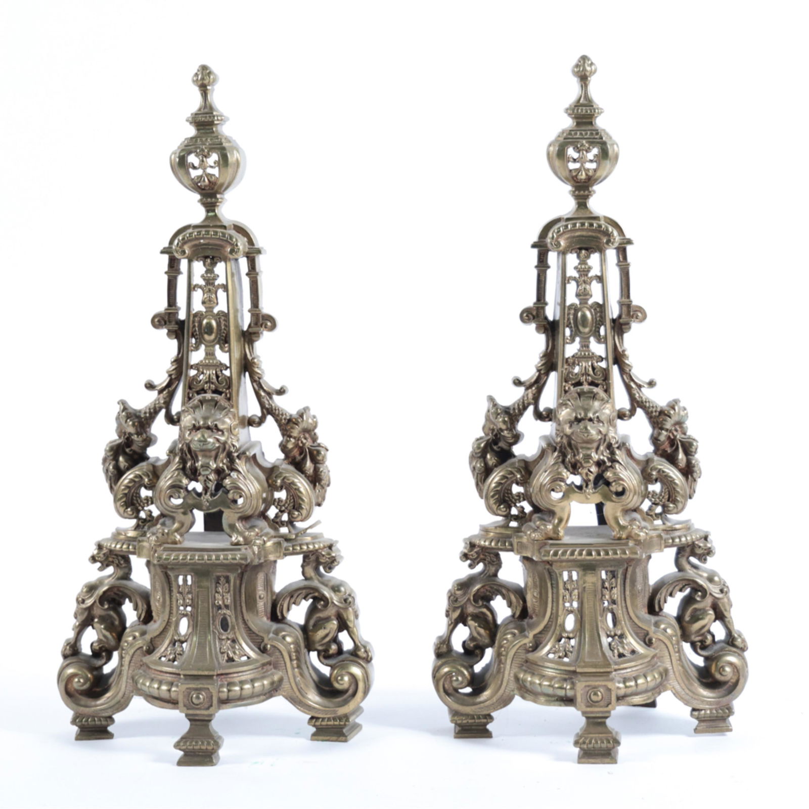 PAIR OF ANTIQUE ORNATE BRASS ANDIRONS (1 of 20)