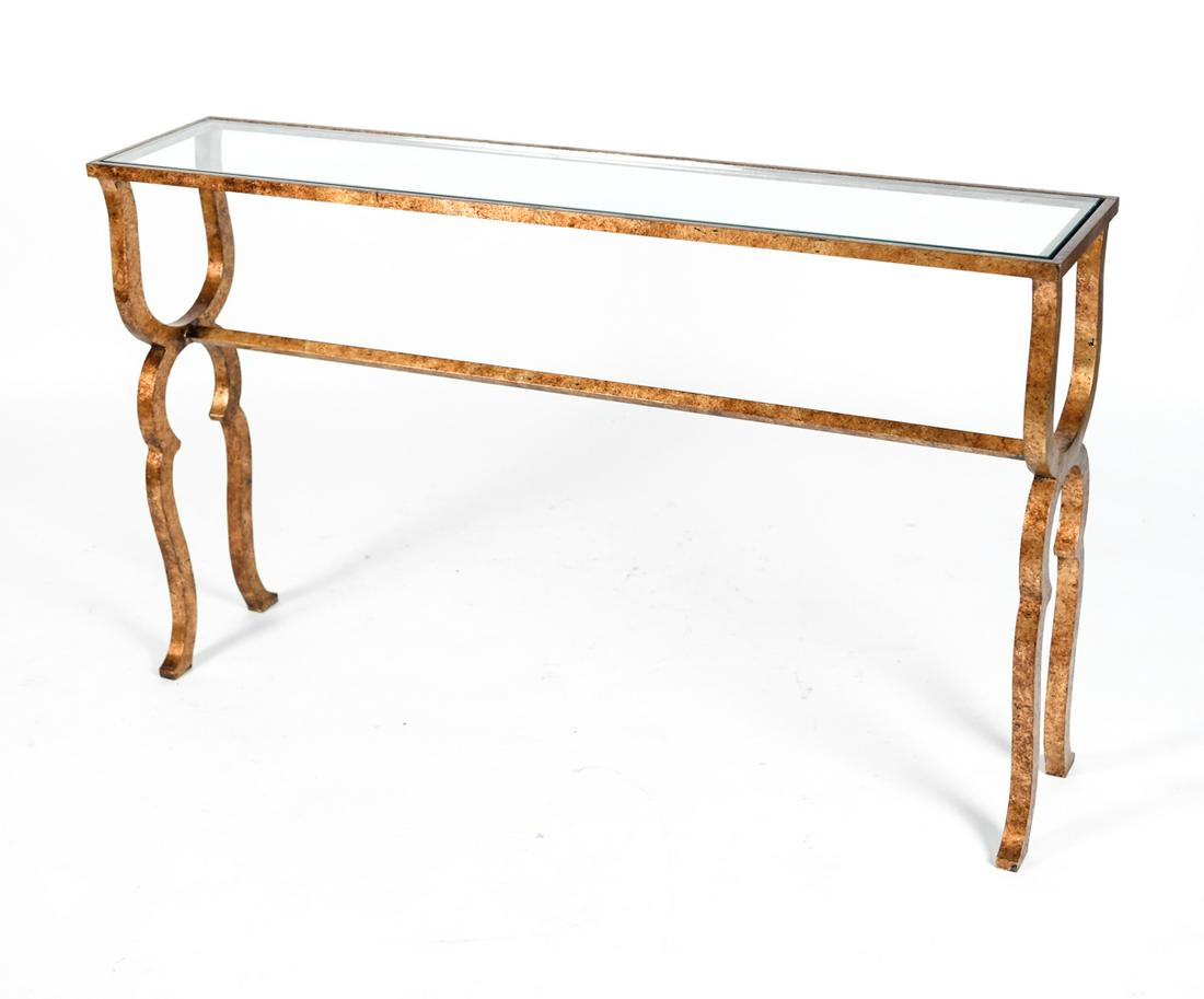 GILT IRON AND GLASS TOP NARROW CONSOLE (1 of 13)
